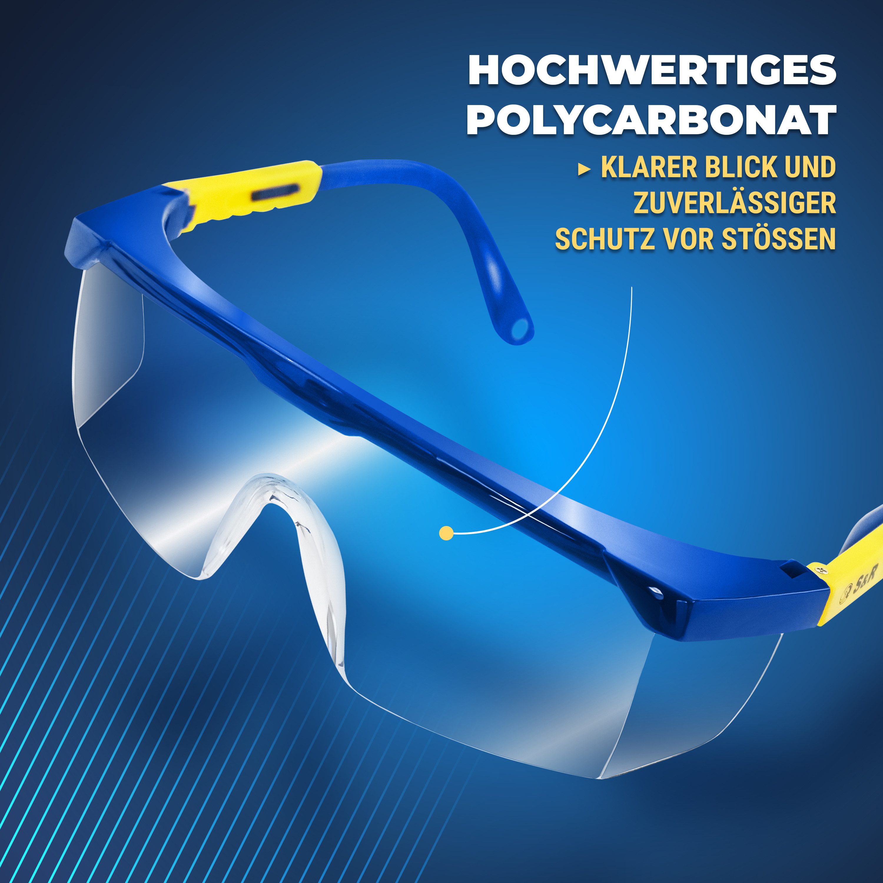 S&R Arbeitsschutzbrille Überbrille für Brillenträger, EN166, verstellbare Bügel, UV 400 Schutz, (Set, 2St., 2 Sicherheitsbrillen 1 Schützhülle, 1 schonendes Reinigungstuch), Sicherheitsbrillen aus stoßfestem Polycarbonat, transparent