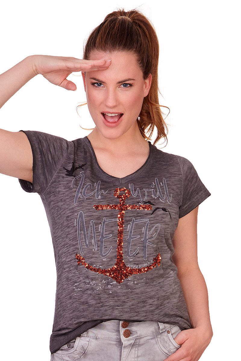 Hangowear Trachtenshirt Shirt Damen - ICHWILLMEER - anthrazit