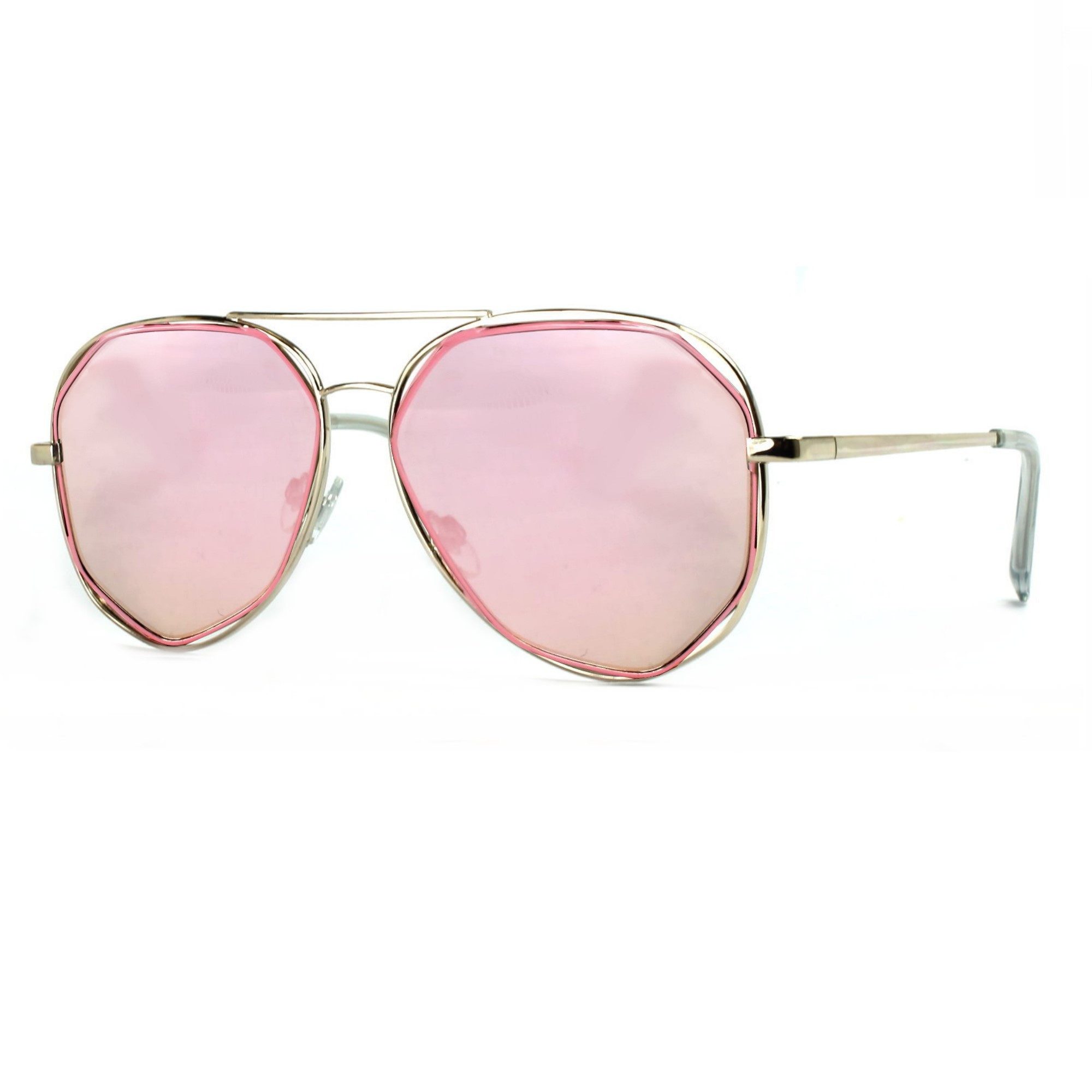 Rennec Sonnenbrille (Damen Pilotenbrille Markenbrille mit Brillenbeutel, Eckige Gläser) Pilotenbrille Edelstahl Verspiegelte Gläser