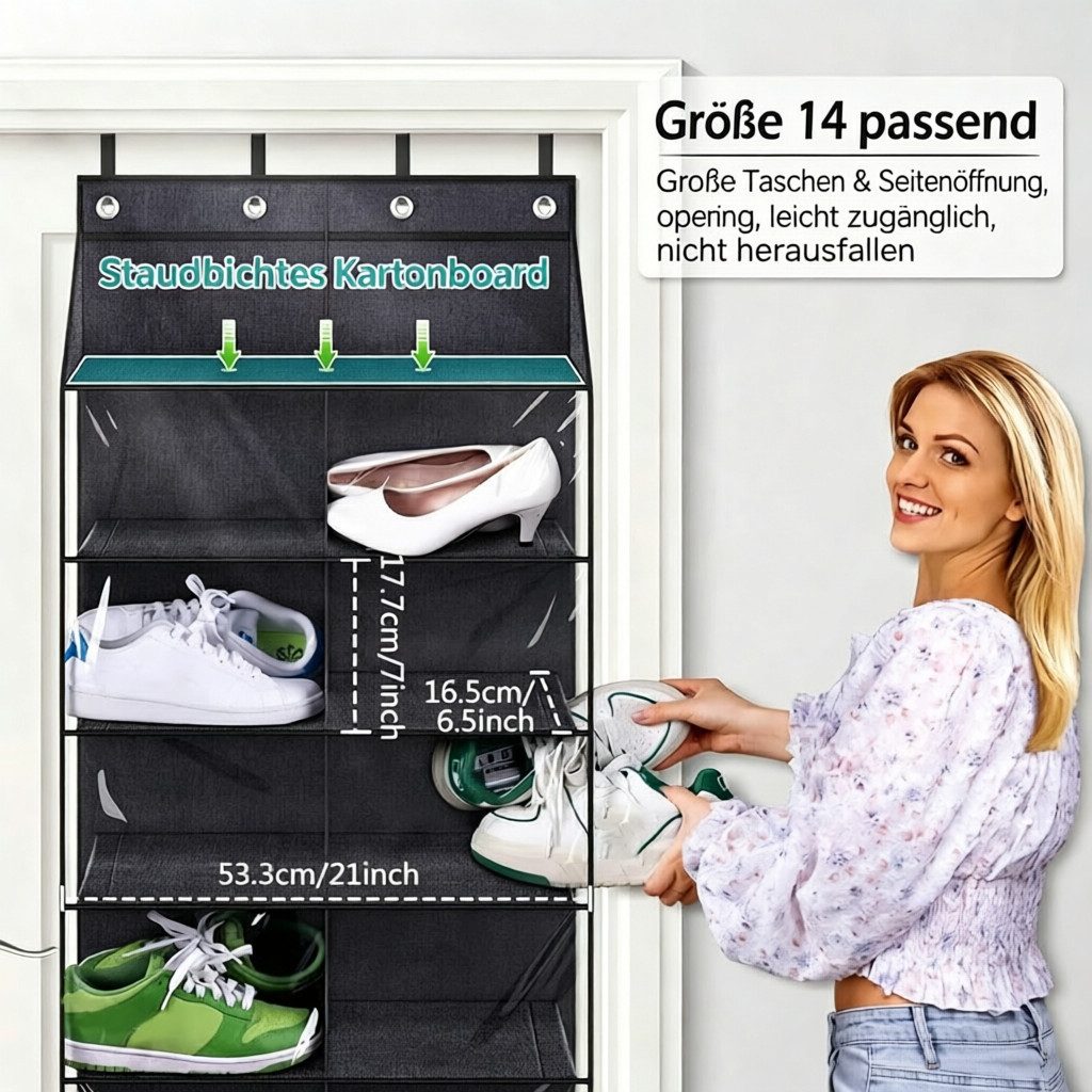 GarveeMore Schuhregal Hängeregal, Hängeorganizer für die Tür im Schlafzimmer, 10 Ebenen, doppelreihig, Oxford-Stoff & PVC, Schwarz