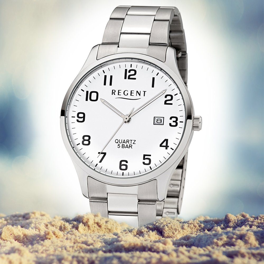 Regent Quarzuhr Regent Herren-Armbanduhr Armbanduhr Edelstahlarmband (ca. 40mm), Herren Analog, rund, silber groß