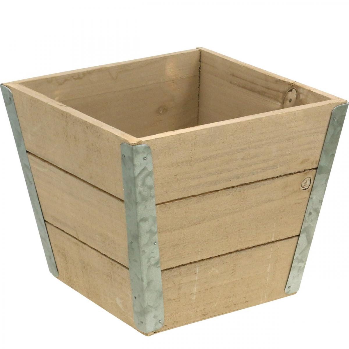 Dekokorb Blumenkasten Holz Übertopf Shabby Chic Beige Pflanztopf 19x19x15,5cm