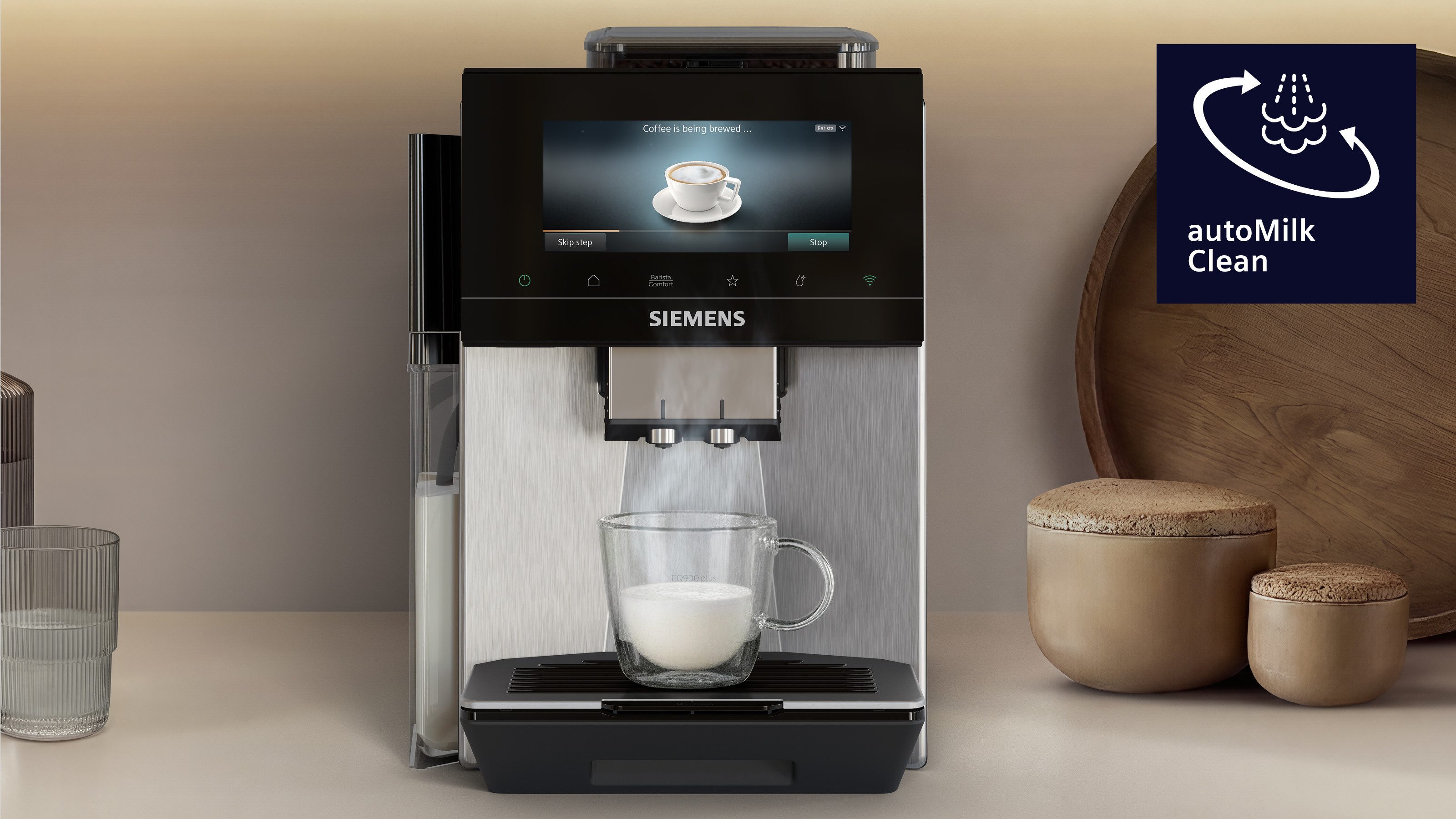 SIEMENS Kaffeevollautomat EQ900 TQ923EZ3, autom. Reinigung, 41 versch. Getränke, XL-Getränke, farbiges 6.8'' TFT-Display, individuelle Aromaeinstellung, Edelsta – Bild 5 von 5