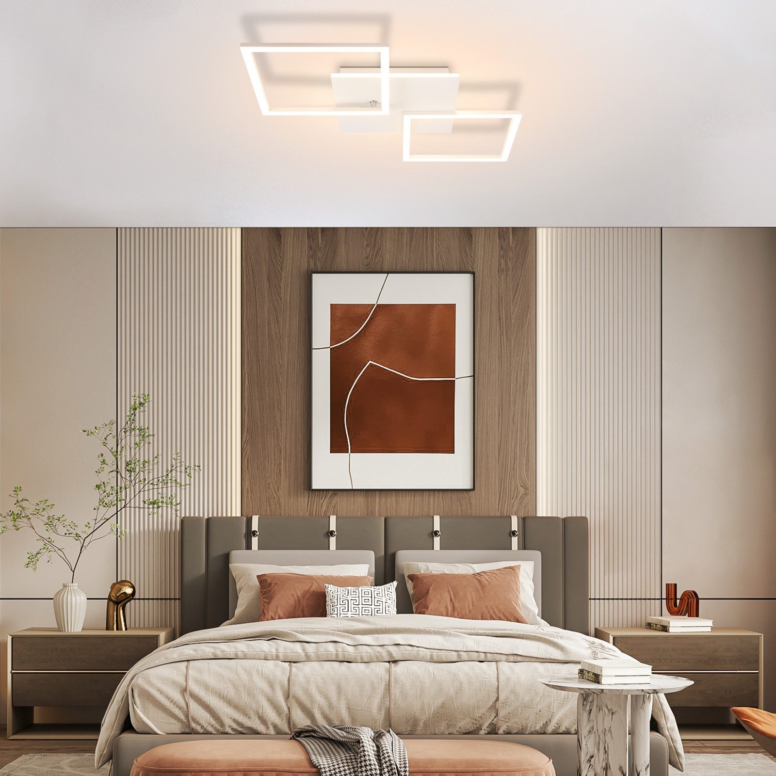 ZMH LED Deckenleuchte Wohnzimmer Schwarz/Weiß 3000-6500K Modern Deckenlampe Küche Büro, Augenschutz, Einfache Installtion, LED fest integriert, Warmweiß-Kaltweiß, Weiß Quadratisch 32W Küchenlampe mit Fernbedienung