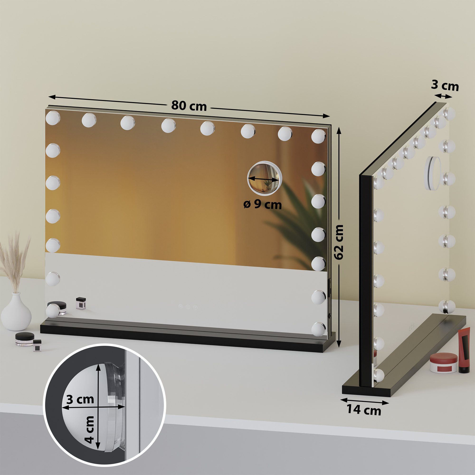 CLP Schminkspiegel Norlina, Vergrößerungsspiegel (10-fach), LED, USB-Ports günstig online kaufen