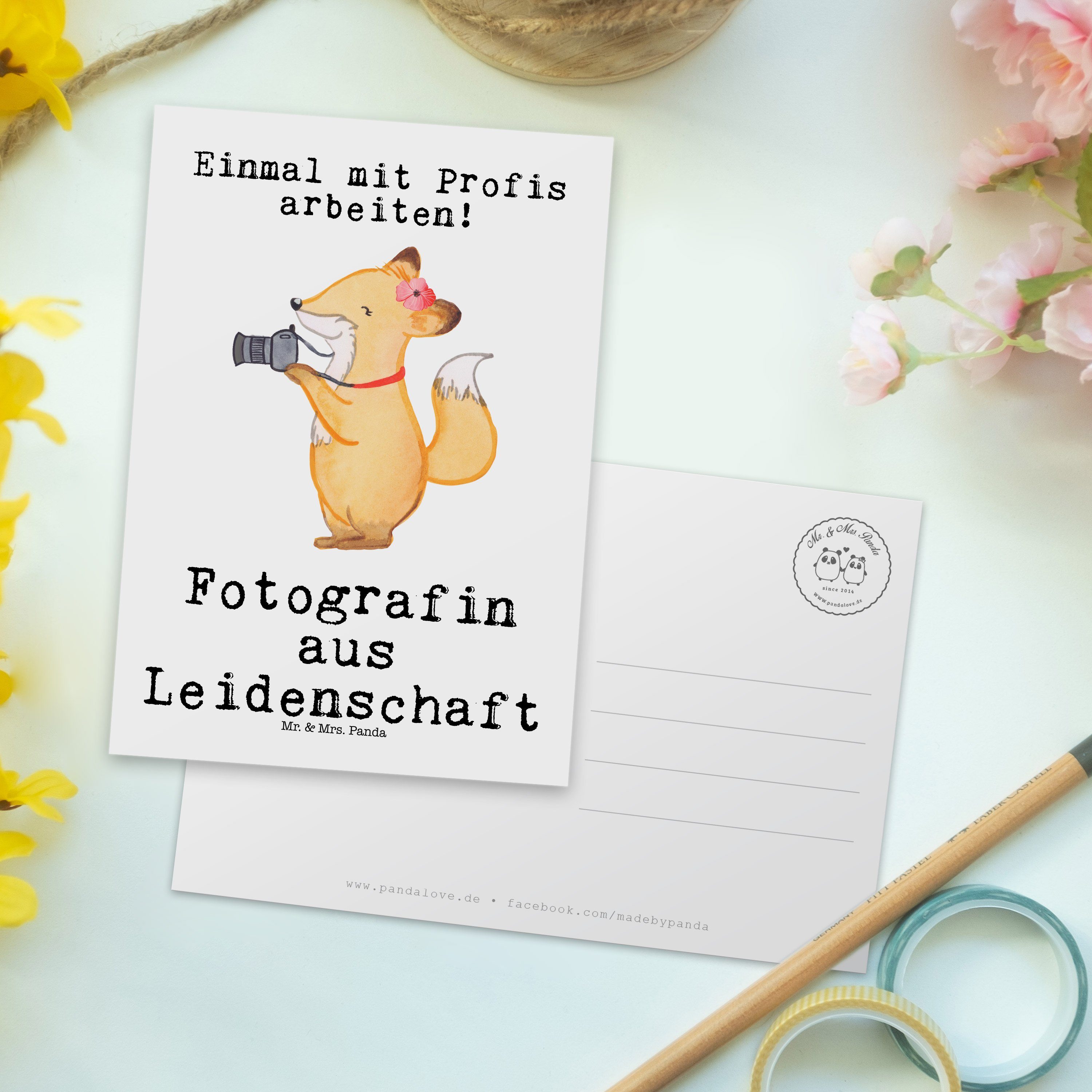 - Leidenschaft & Weiß - Fotoreporterin, Gesche Postkarte Mr. Panda Fotografin Mrs. aus Geschenk,