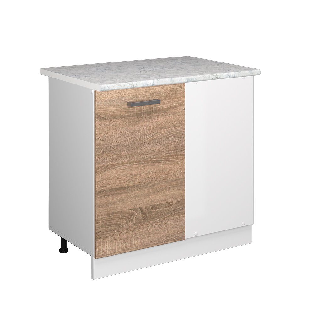 Vicco Eckunterschrank R-Line Küchen Eckschrank Sonoma/Weiß 86 cm AP Marmor günstig online kaufen