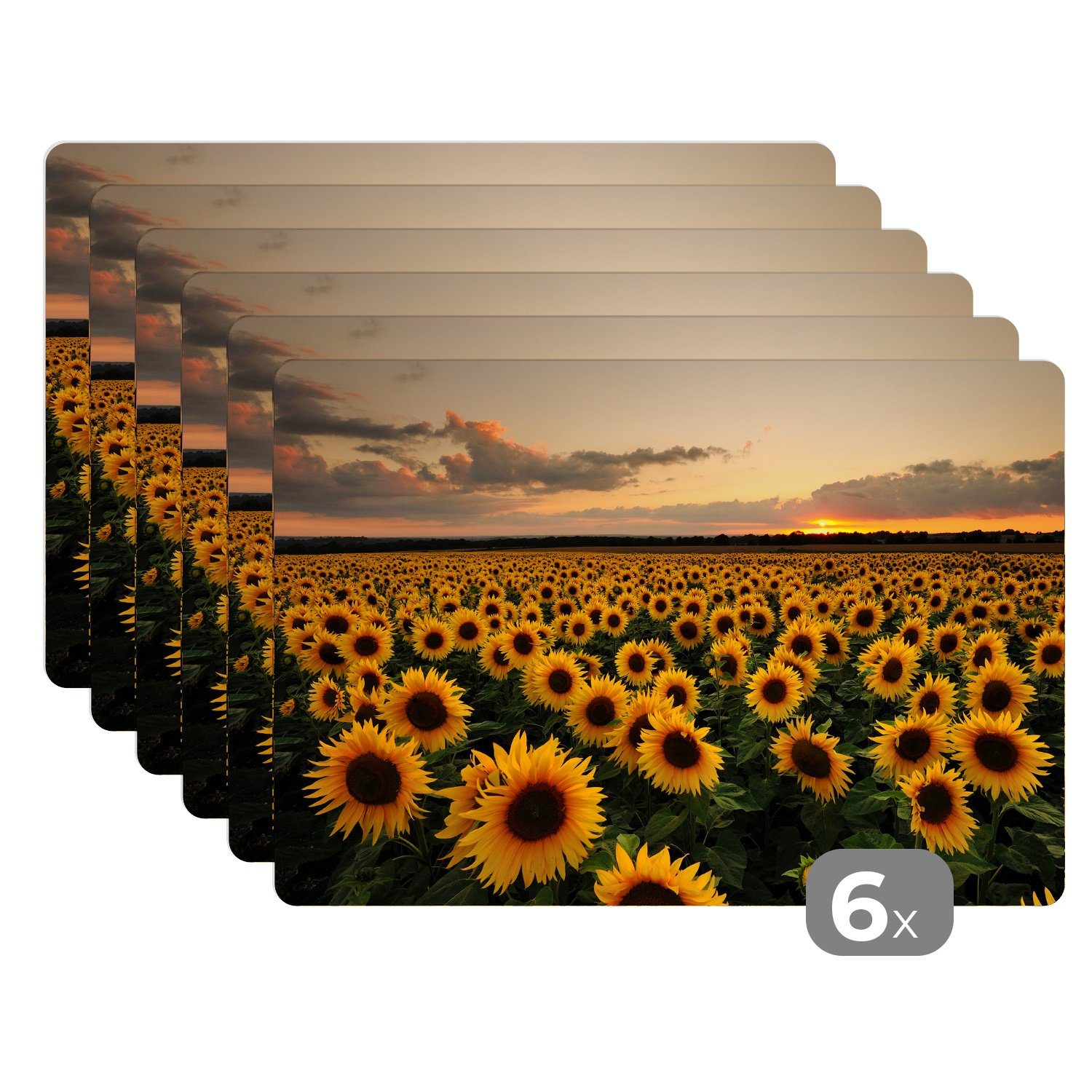 Platzdecken, Platzset, Sonnenblumen bei Schmutzabweisend Sonnenuntergang, MuchoWow, (6-St), Platzmatte, Tischmatten, Platzset,