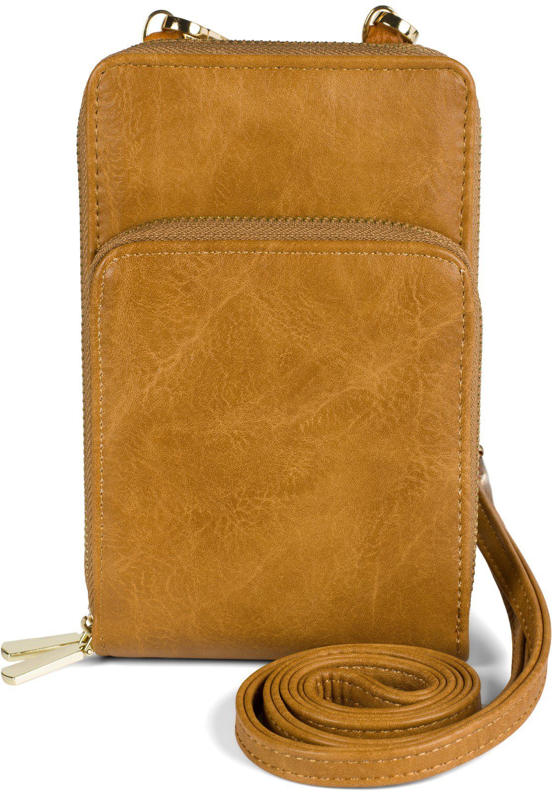styleBREAKER Mini - (1-tlg), Bag Mini Cognac Umhängetasche Einfarbig Schutz RFID