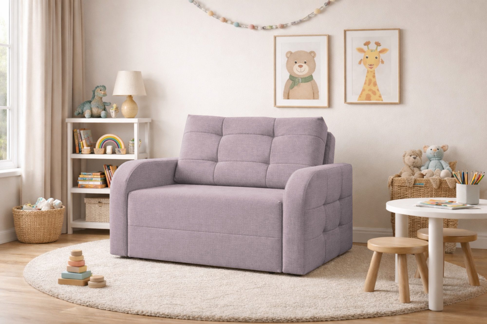 MOEBLO Kindersofa PORTO 120, Schlafsessel Sofa Sessel Jugendsofa Schlafsofa 2-Sitzer Gästebett, mit Schlaffunktion und Bettkasten