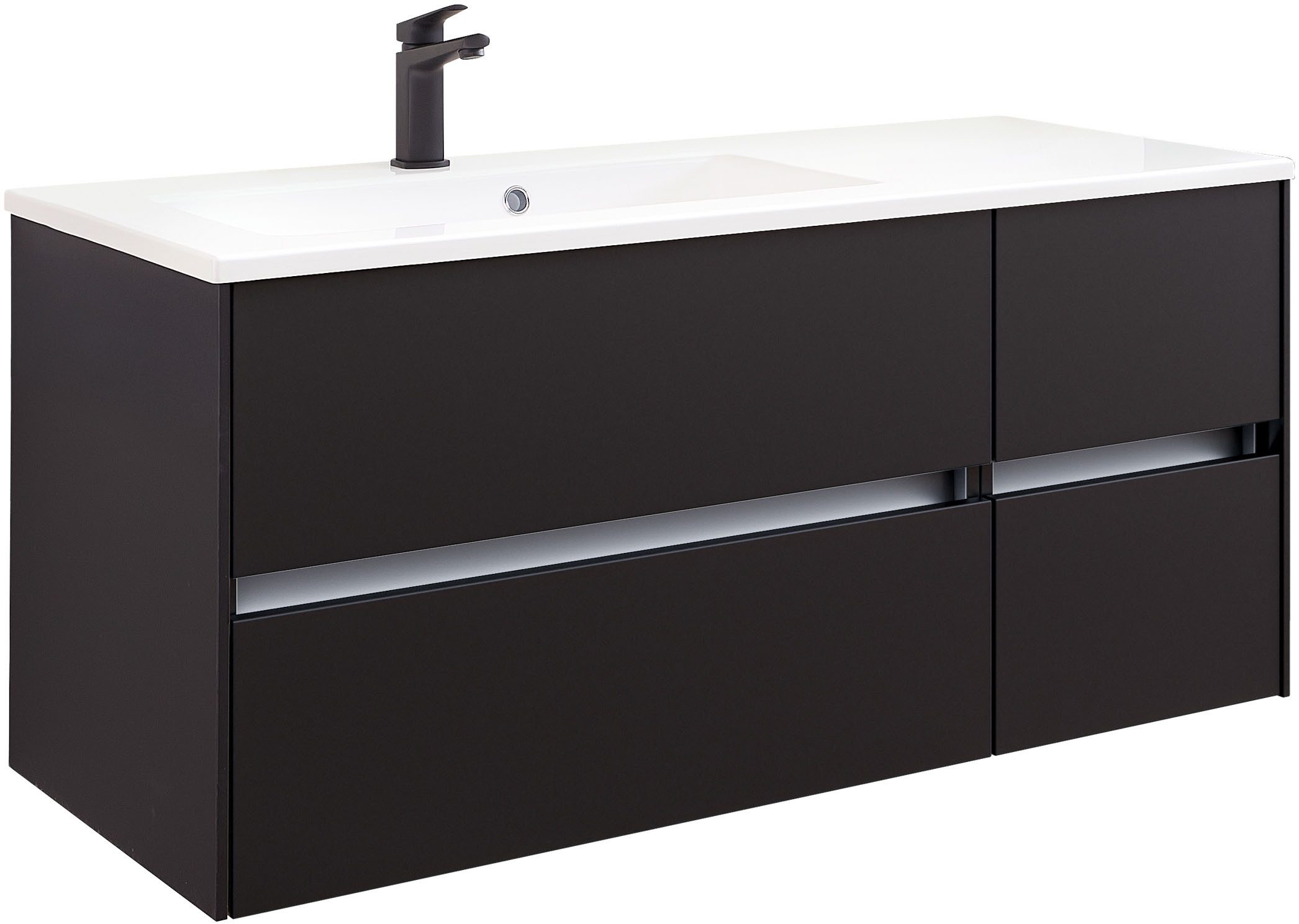 Saphir Waschtisch Solid-Surface-Waschtisch mit Unterschrank Serie 6010,vormontiert,113cm (2-St), Waschplatz, 4 Schubladen, LED-Beleuchtung, Badmöbel Set mit Waschtisch
