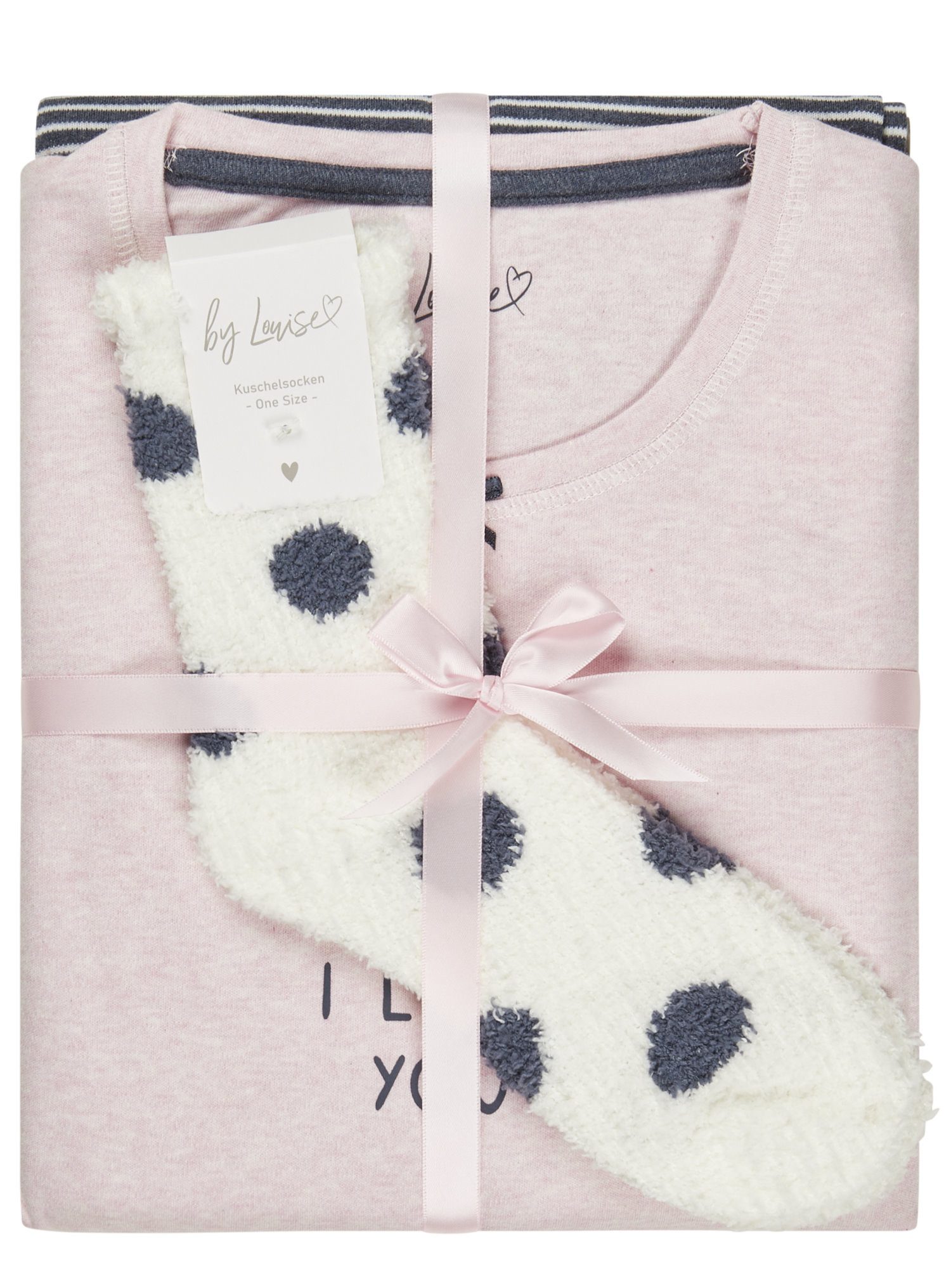 By Louise Schlafanzug Damen Pyjama lang mit Socken Modisches Design günstig online kaufen