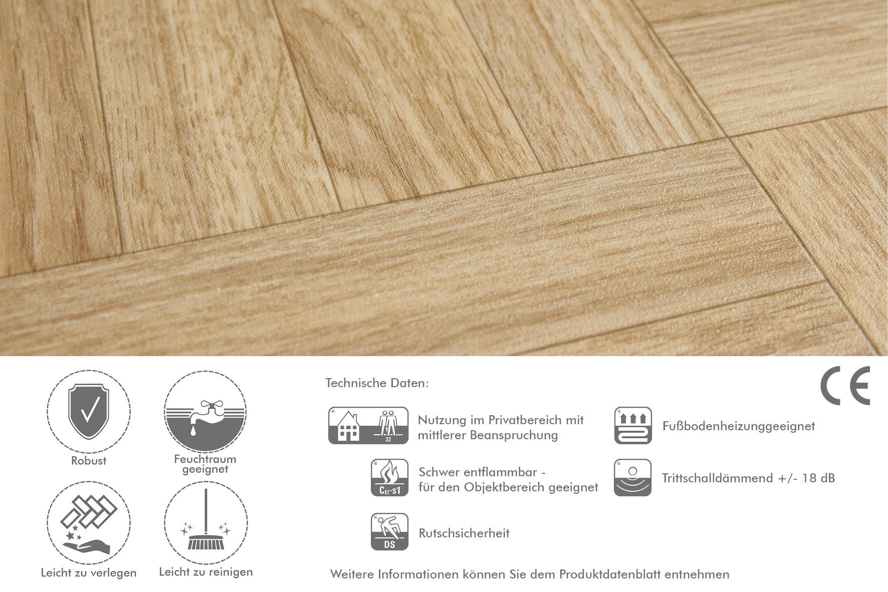 oder cm, PVC Vinylboden mm Bodenbelag 2,8 Breite beige-braun Holzoptik, 200 Stärke cm Andiamo Meterware 400