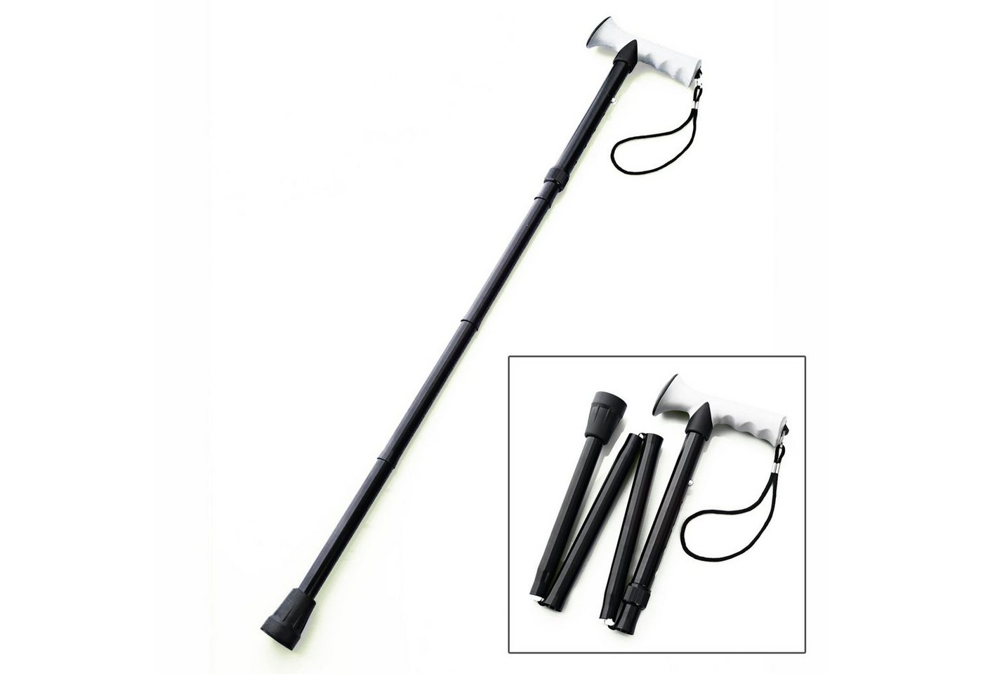 HAC24 Gehstock Gehhilfe Aluminium Gehstütze Schwarz Spazierstock mit Gelgriff, 1-tlg., Faltbar, Höhenverstellbar 83-93 cm