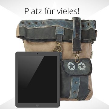 Sunsa Umhängetasche Große Umhängetasche aus Canvas. XXL Crossbody Tasche für Sie/Ihn mit 2 frontatschen, Druck auf den Henkel