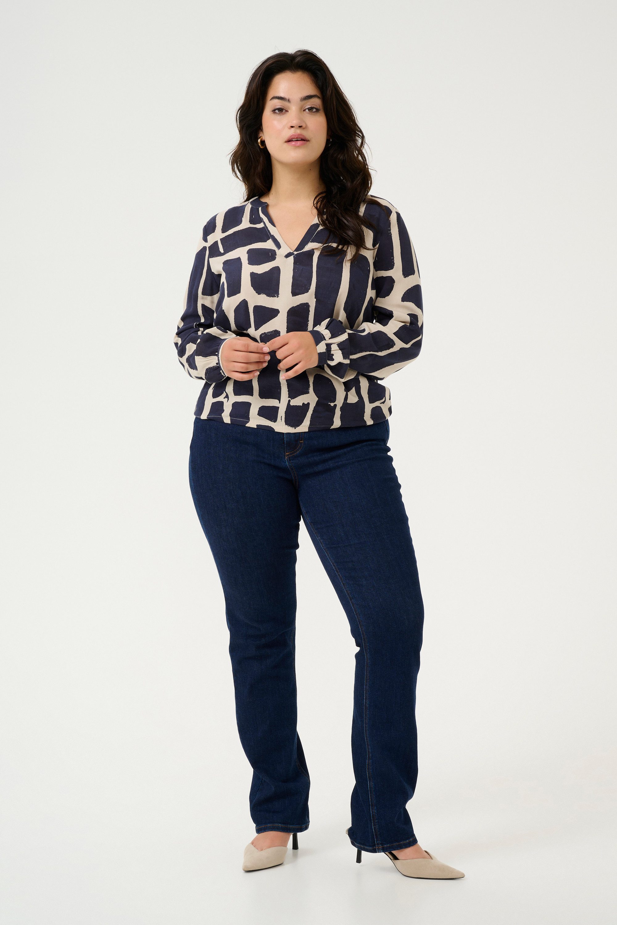 KAFFE Curve Langarmbluse Langarm-Bluse KCdiana Große Größen günstig online kaufen