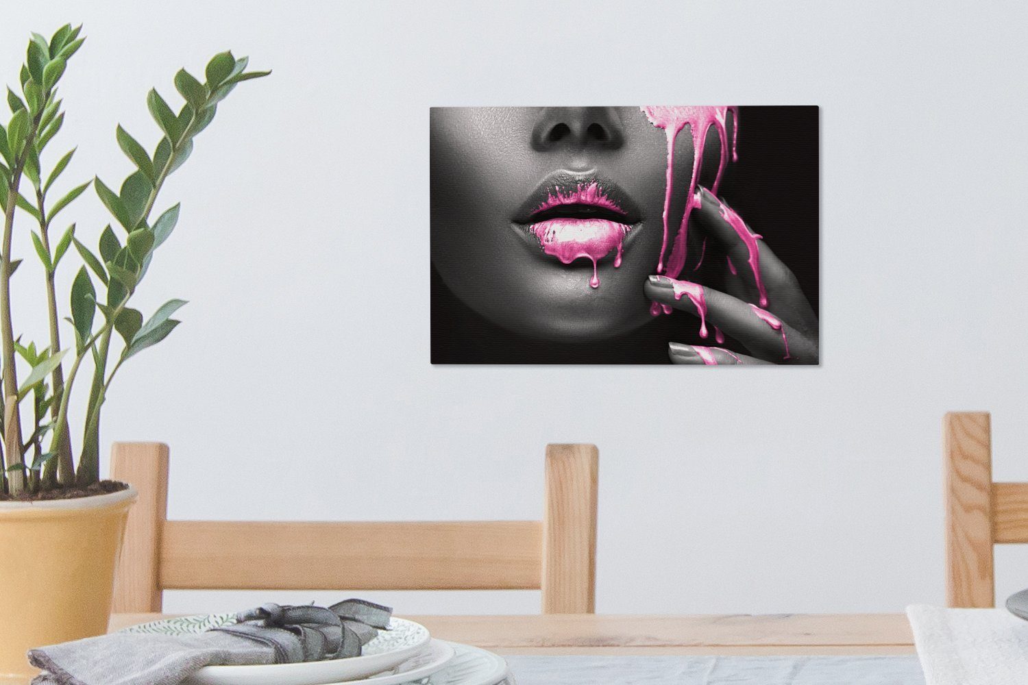 OneMillionCanvasses® Leinwandbild Lippen - Rosa - Schwarz, Fotodruck (1 St), Leinwand Bilder Klein, Wand Dekoration Aesthetic 30x20 cm – Bild 5 von 5