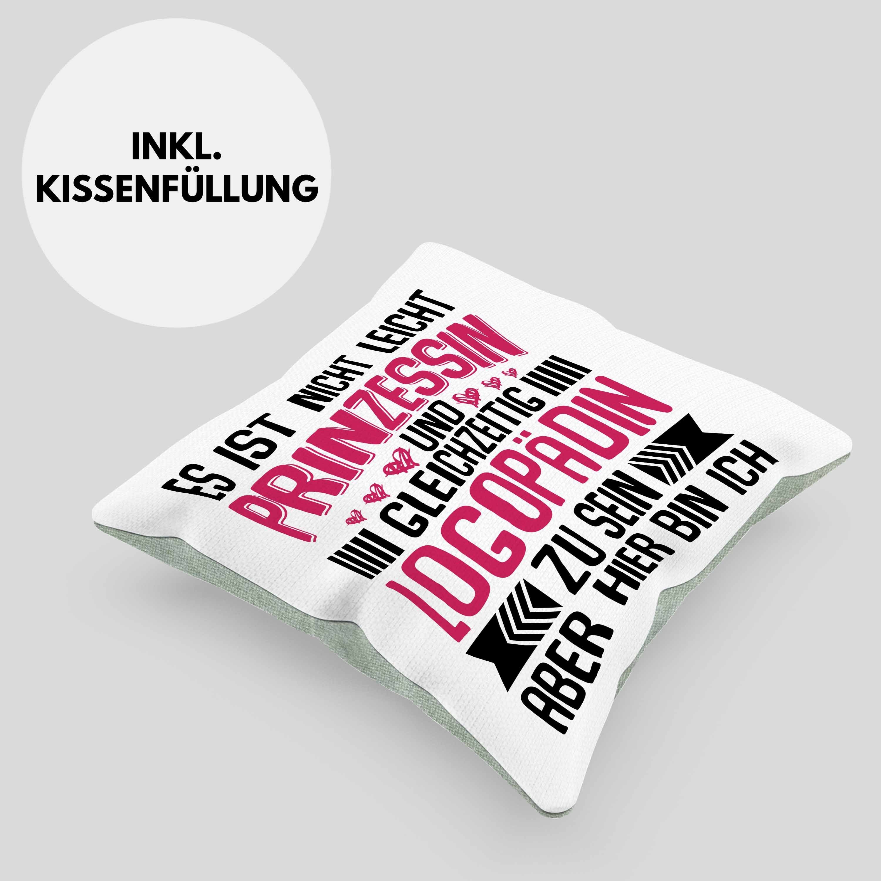 mit Logopädin Trendation Logopädie - Kissen Füllung Dekokissen Spruch Trendation Geschenk Grün 40x40 Dekokissen