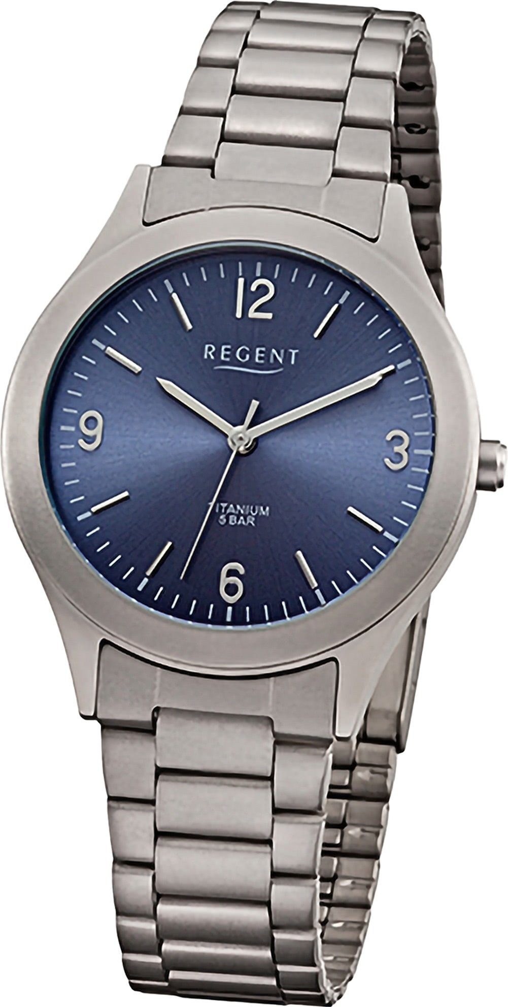 Regent Quarzuhr Regent Herren Armbanduhr Analog, Herren Armbanduhr rund, extra groß (ca. 37mm), Metallarmband