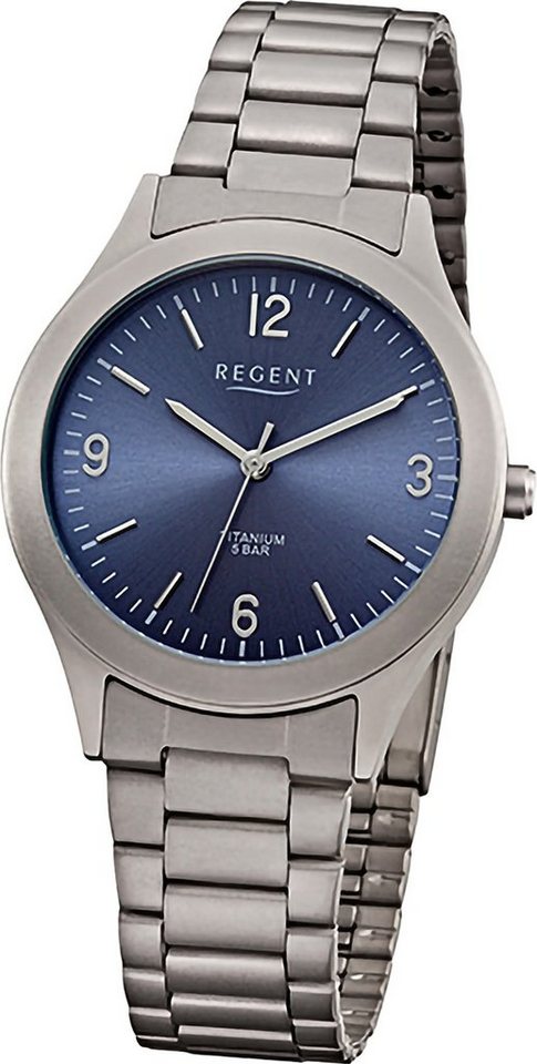 Regent Quarzuhr Regent Herren Armbanduhr Analog, Herren Armbanduhr rund,  extra groß (ca. 37mm), Metallarmband, Titangehäuse