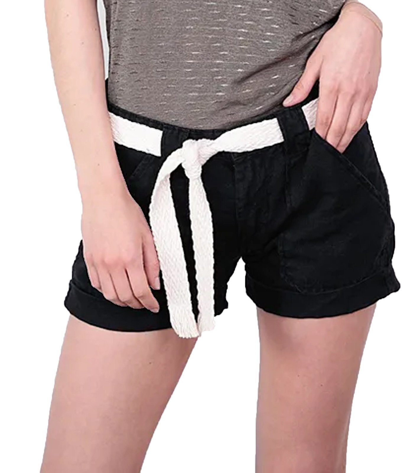 Le Temps Des Cerises Shorts le temps des cerises Leinen Shorts Biss coole Damen Jeans-Shorts mit Gürtel kurze Hose Schwarz