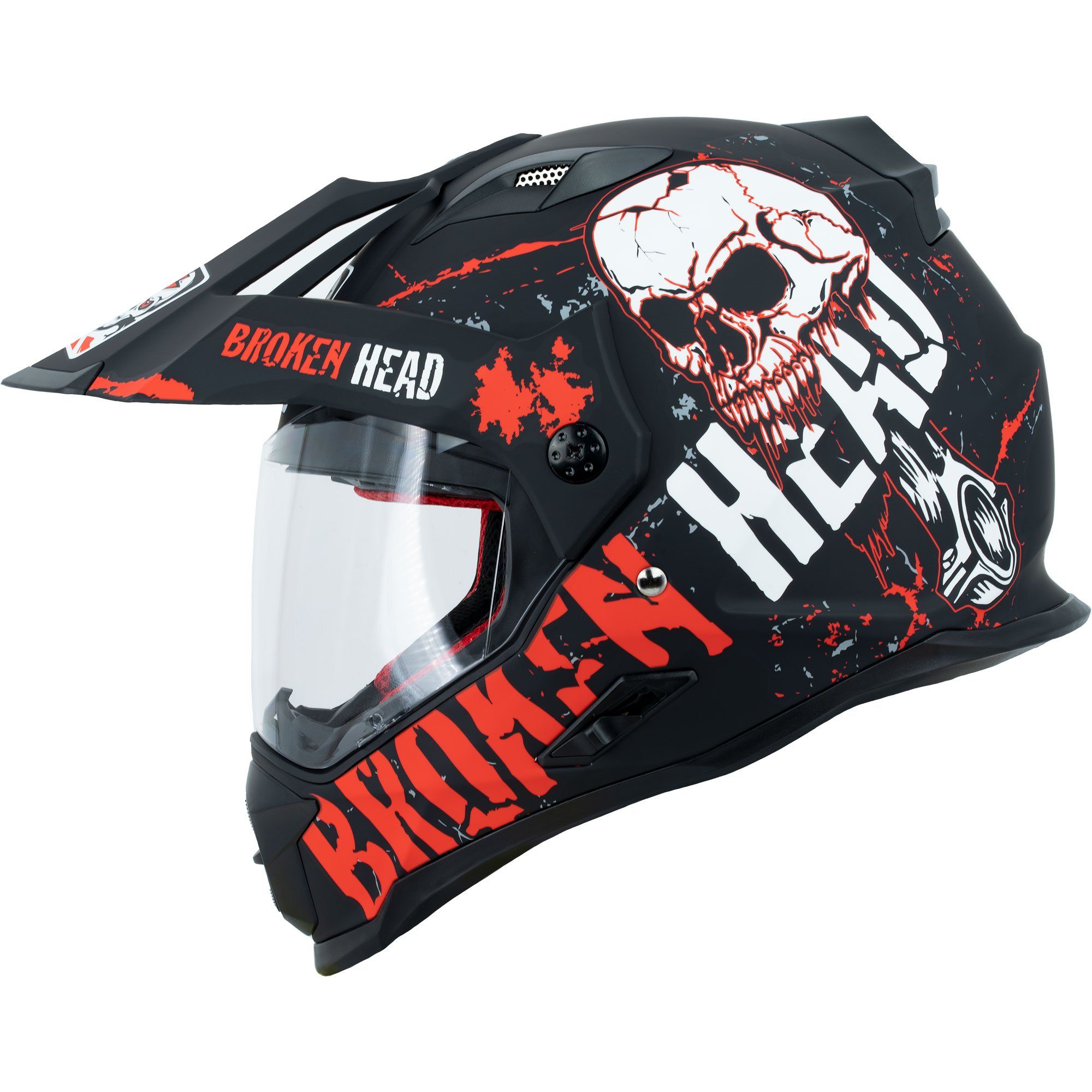 Broken Head Motorradhelm Bone Crusher rot Enduro, inkl. Sonnenblende