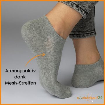 sockenkauf24 Sneakersocken 10 Paar Damen & Herren "Premium Sneaker Socken" Atmungsaktiv (5xWeiß 5xGrau, 35-38) mit Mesh-Streifen Schwarz Weiß Grau Baumwolle - 16510 WP