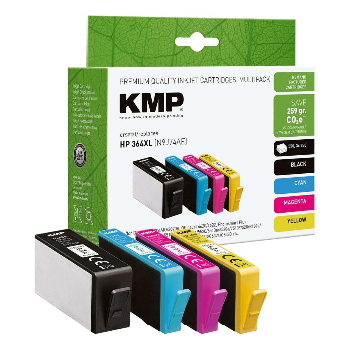 KMP Tintenpatrone (Set, 4-tlg., ersetzt HP »SM596EE« Nr. 364 XL, schwarz, cyan, magenta, gelb)