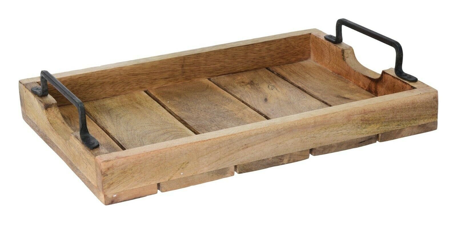 Meinposten Dekotablett Tablett Holz Mango braun Holztablett Deko Kerzentablett 38 bis 57 cm, 2 Metallgriffen