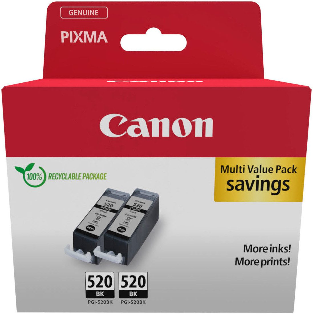 Canon PGI-520BK (Doppelpack) Tintenpatrone (Packung, 2-tlg)