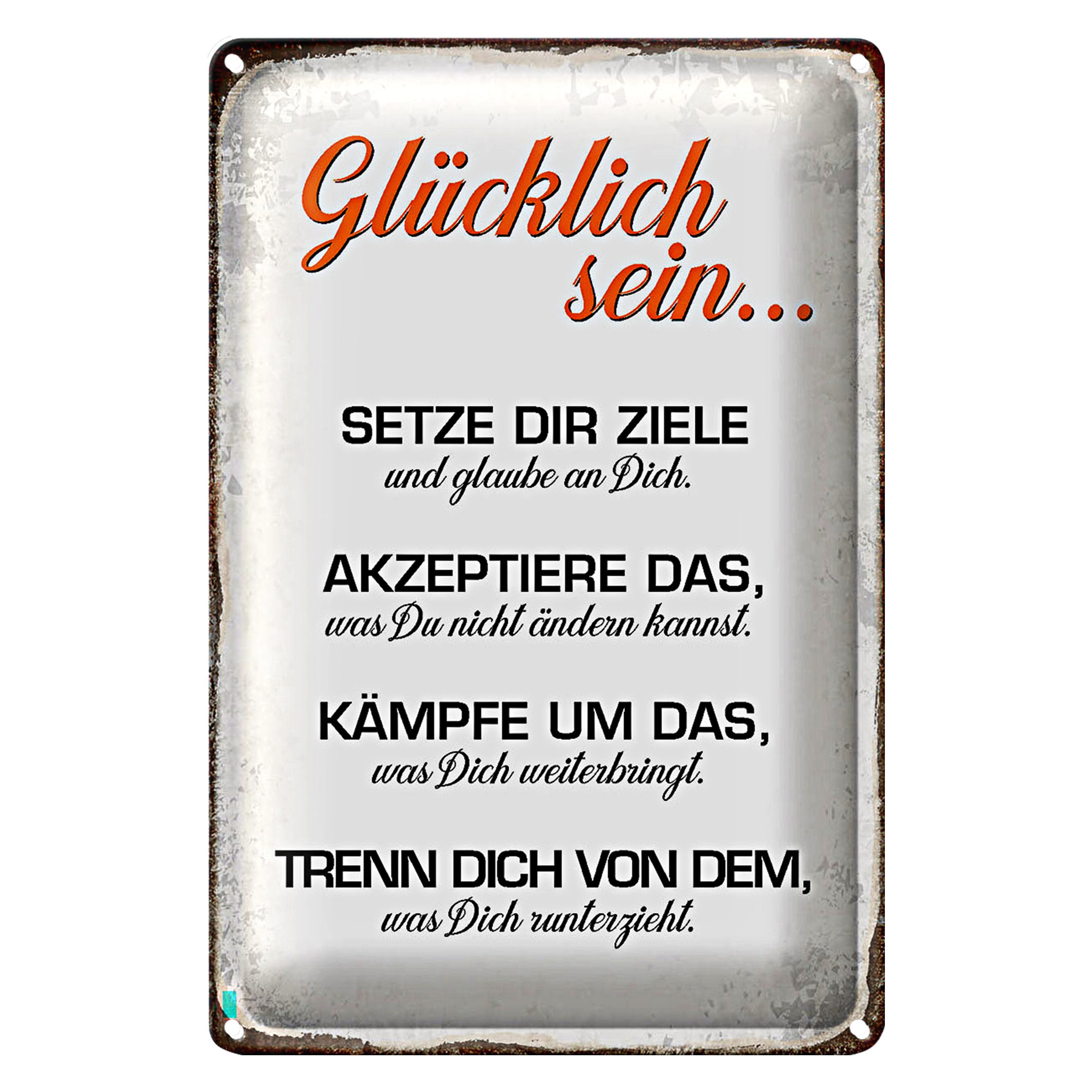 Metallschild Spruch 12x18cm glücklich sein glaube an dich