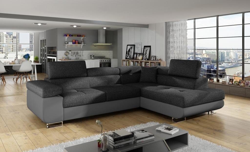 JVmoebel Ecksofa Wohnlandschaft L Form Ecksofa Textil Design Sofa Ecke Eckcouch, 3 Teile, Made in Europa Grau