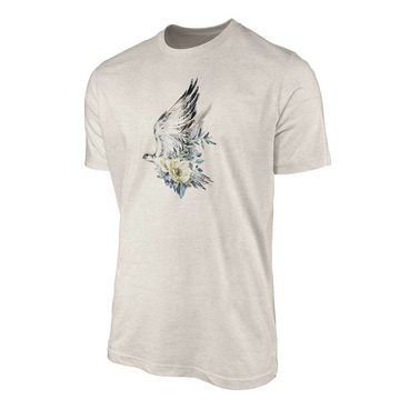Sinus Art T-Shirt Herren Shirt Organic T-Shirt Aquarell Motiv Falke Blumen Bio-Baumwolle Ökomode Nachhaltig Farbe (1-tlg)