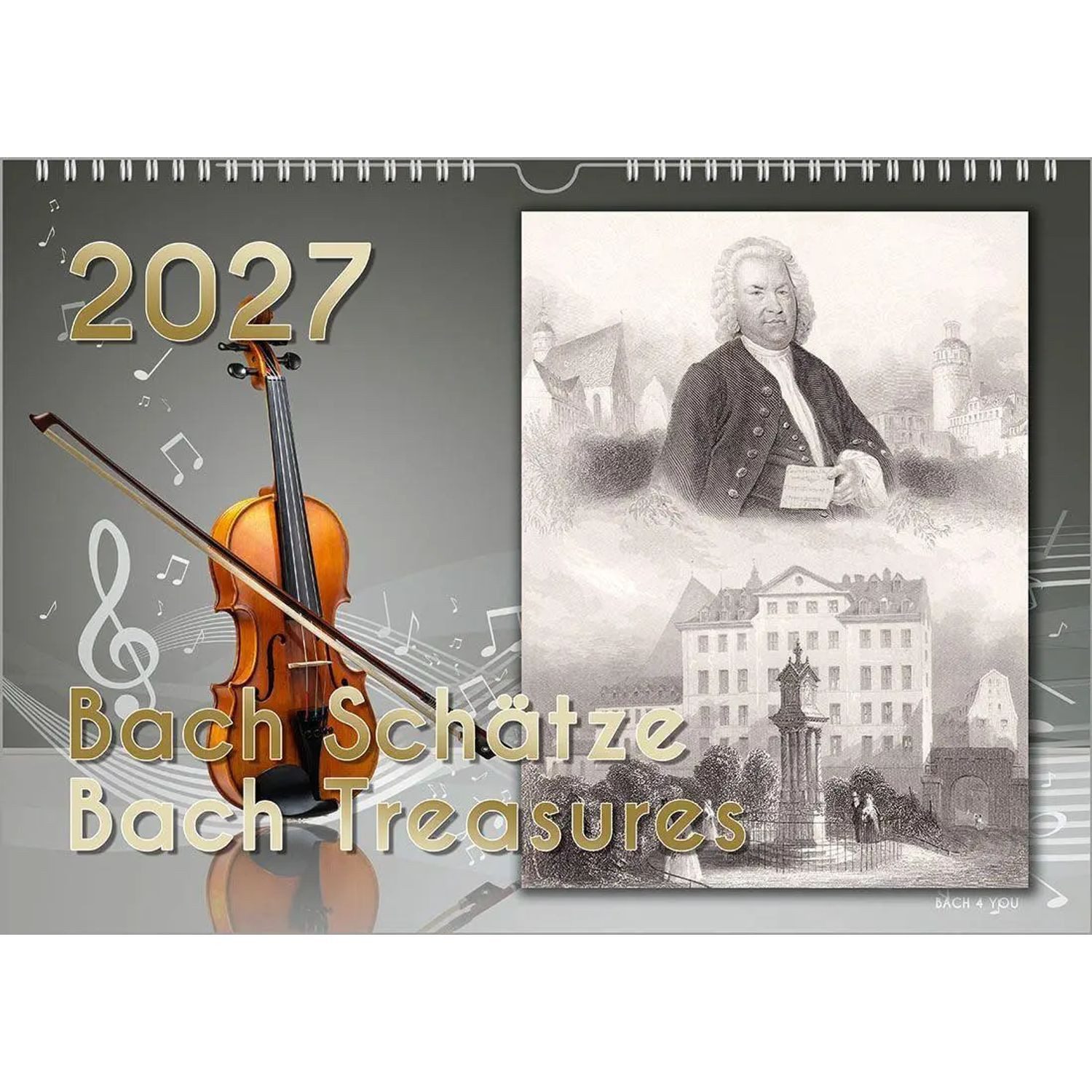 Bach Wandkalender Komponisten-Kalender, Bach-Kalender, Musik-Kalender 2027, DIN A3
