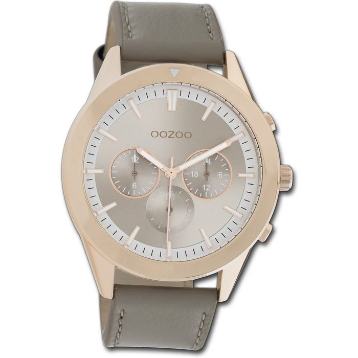 OOZOO Quarzuhr Oozoo Damen Armbanduhr Timepieces (Analoguhr) Damenuhr mit Lederarmband rundes Gehäuse groß (ca. 45mm) Sport-Style