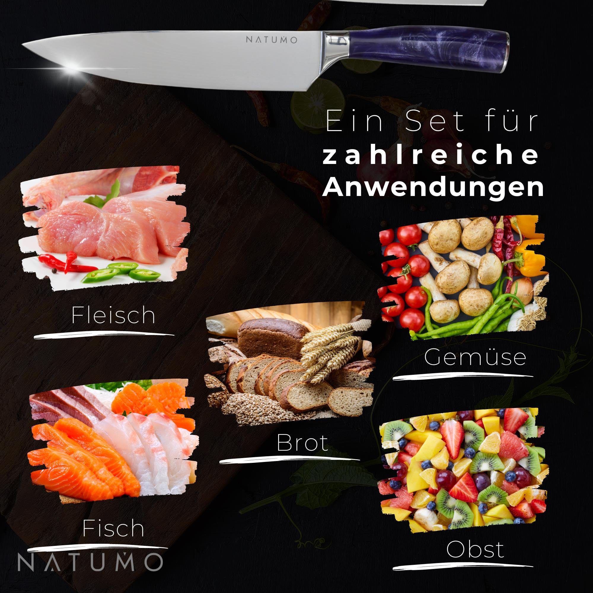 Profi NATUMO Set Allzweckmesser HRC 56+ Messerset scharfes in Küchenmesser Lila 9-teilig. natumo