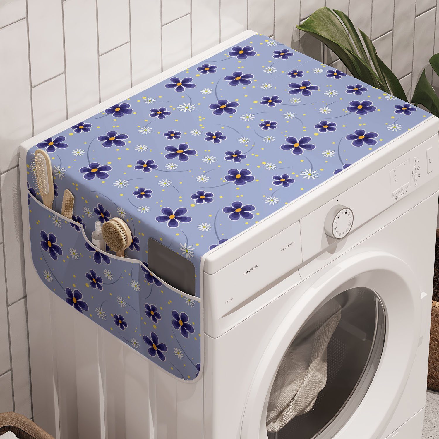 Abakuhaus Badorganizer Anti-Rutsch-Stoffabdeckung für Waschmaschine und Trockner, Blumen Frühlings-Blumen-Tupfen