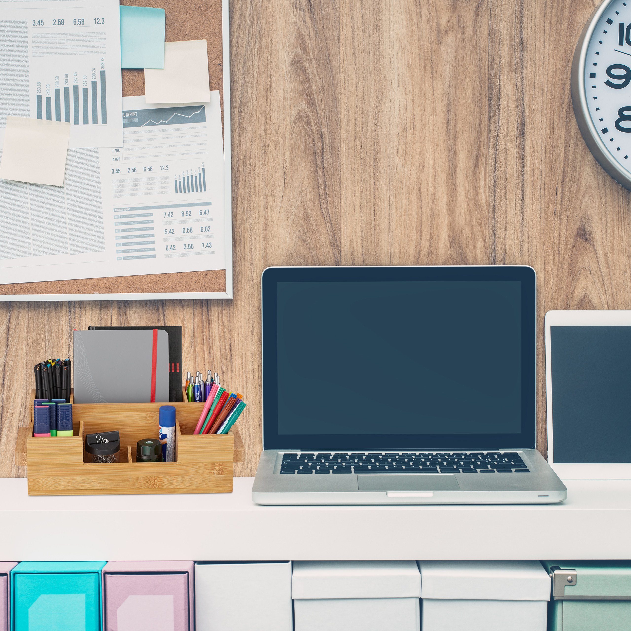 relaxdays Besteckhalter Bambus mit Serviettenfach