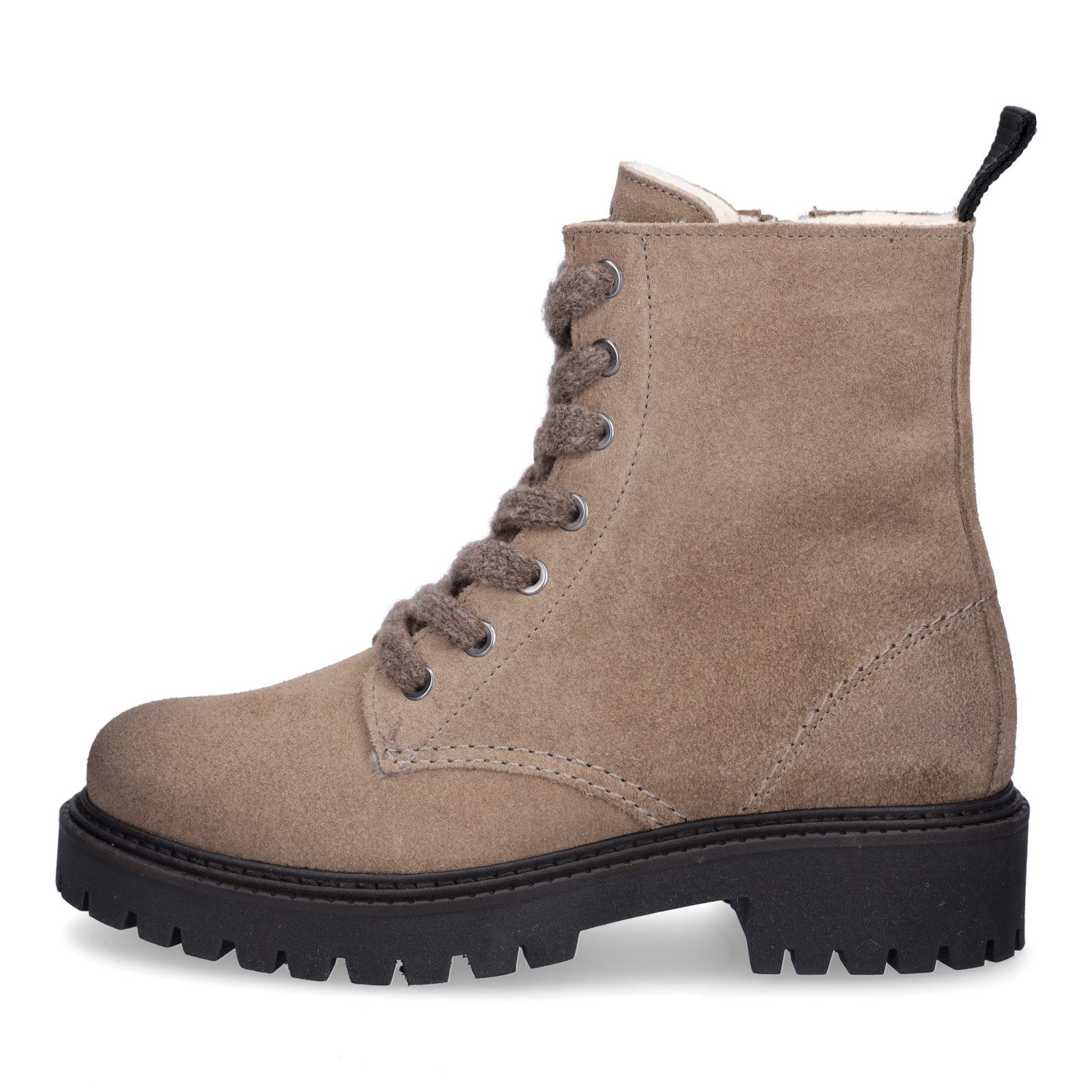 MIDS MARGO Damen Schnürboots Velourleder in Taupe mit dickem Schurwollfutter & Wollschnürsenkeln