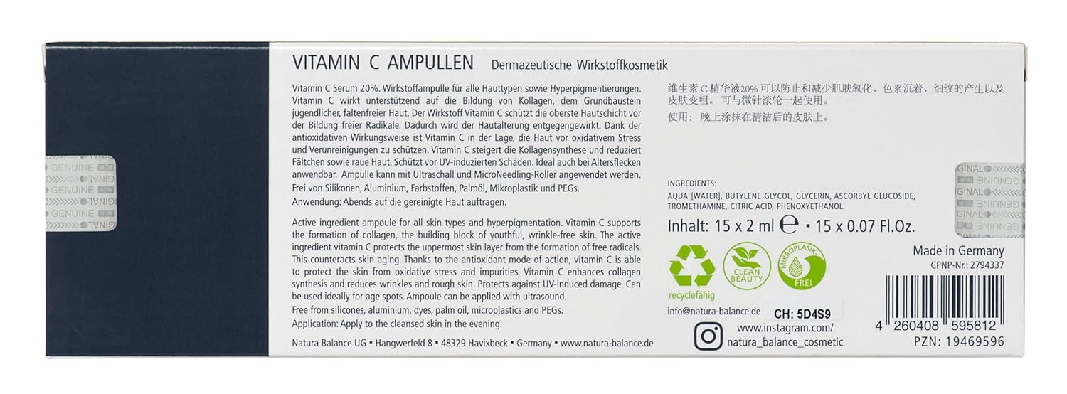 Natura Balance Gesichtspflege 15 Stück Vitamin C Ampullen 2ml Falten Altersflecken Haut Kollagen