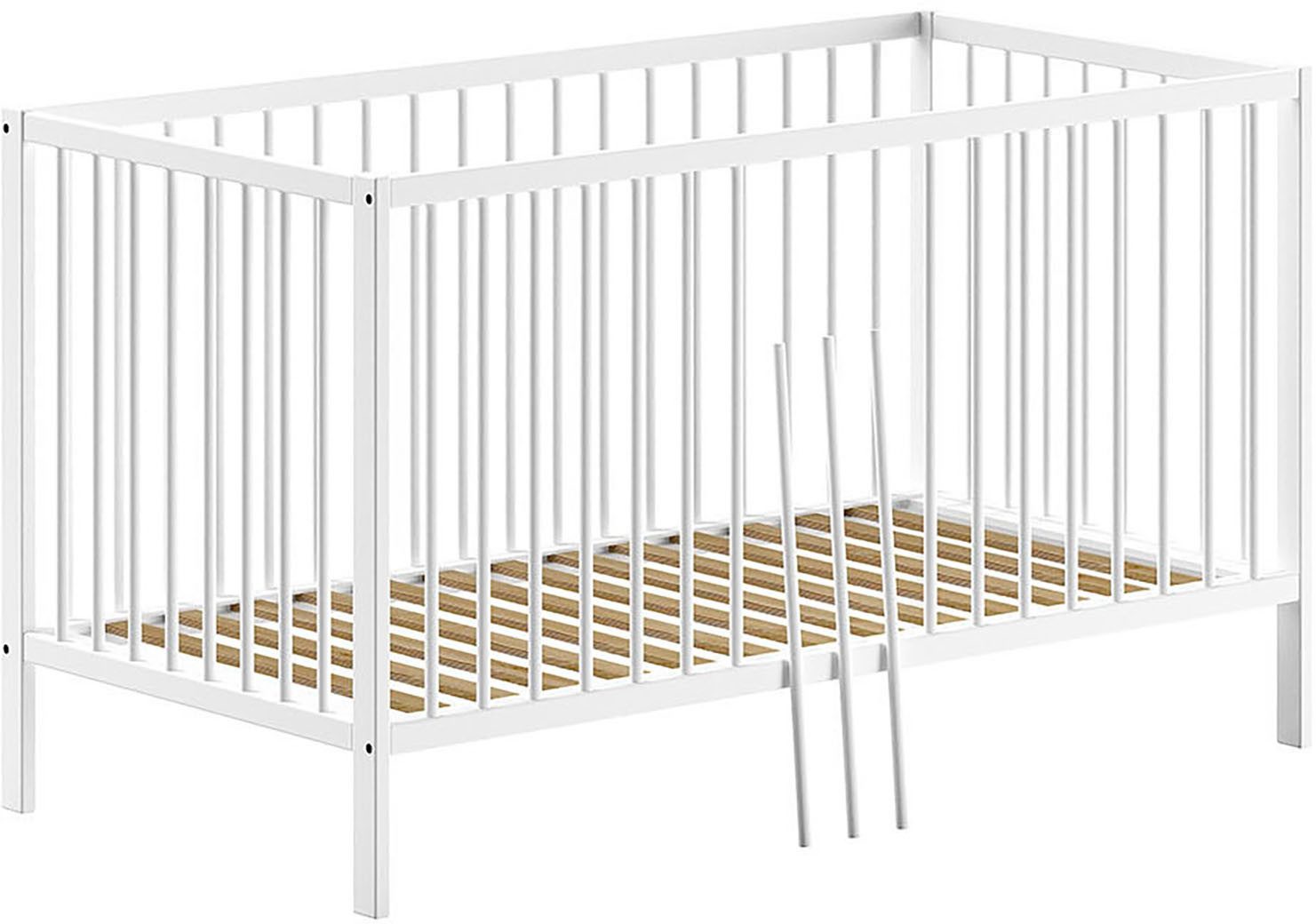 Vipack Babybett Dino 70/140 mit 3-fach verstellb. Lattenrost, inkl. 3 Schlupfsprossen, aus massiver Buche, umbaubar zum Juniorbett, wahlweise in 3 Farben