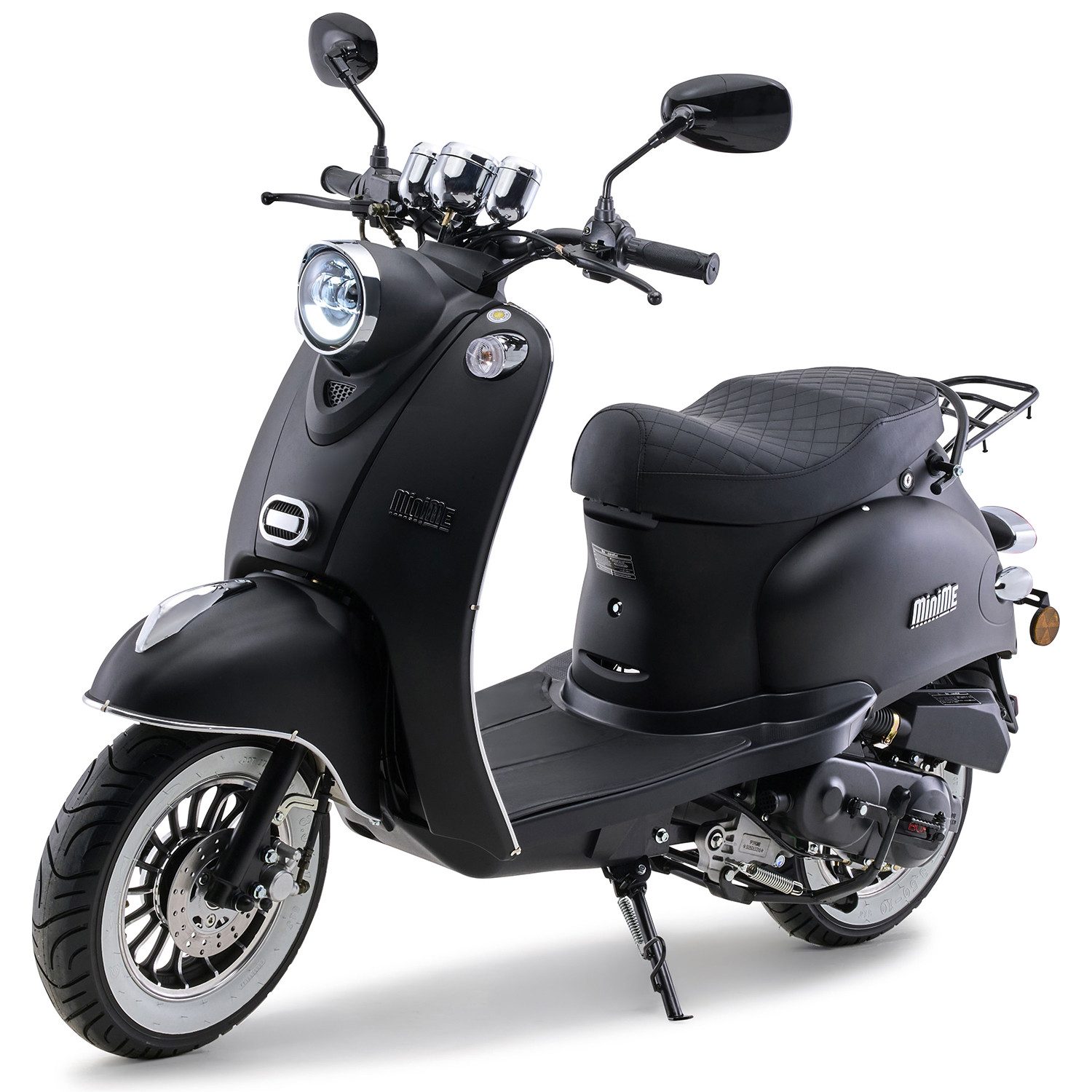 Burnout Motorroller MiniMe 2.0 Mattschwarz, 50 ccm, 25 km/h, Euro 5, Unverwechselbares Retro Design, Mofa