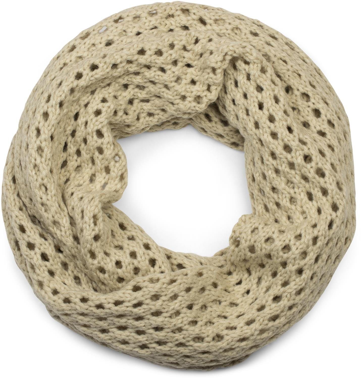 styleBREAKER Strickschal, (1-St), Strick Loop Schal mit Loch Muster Creme-Beige