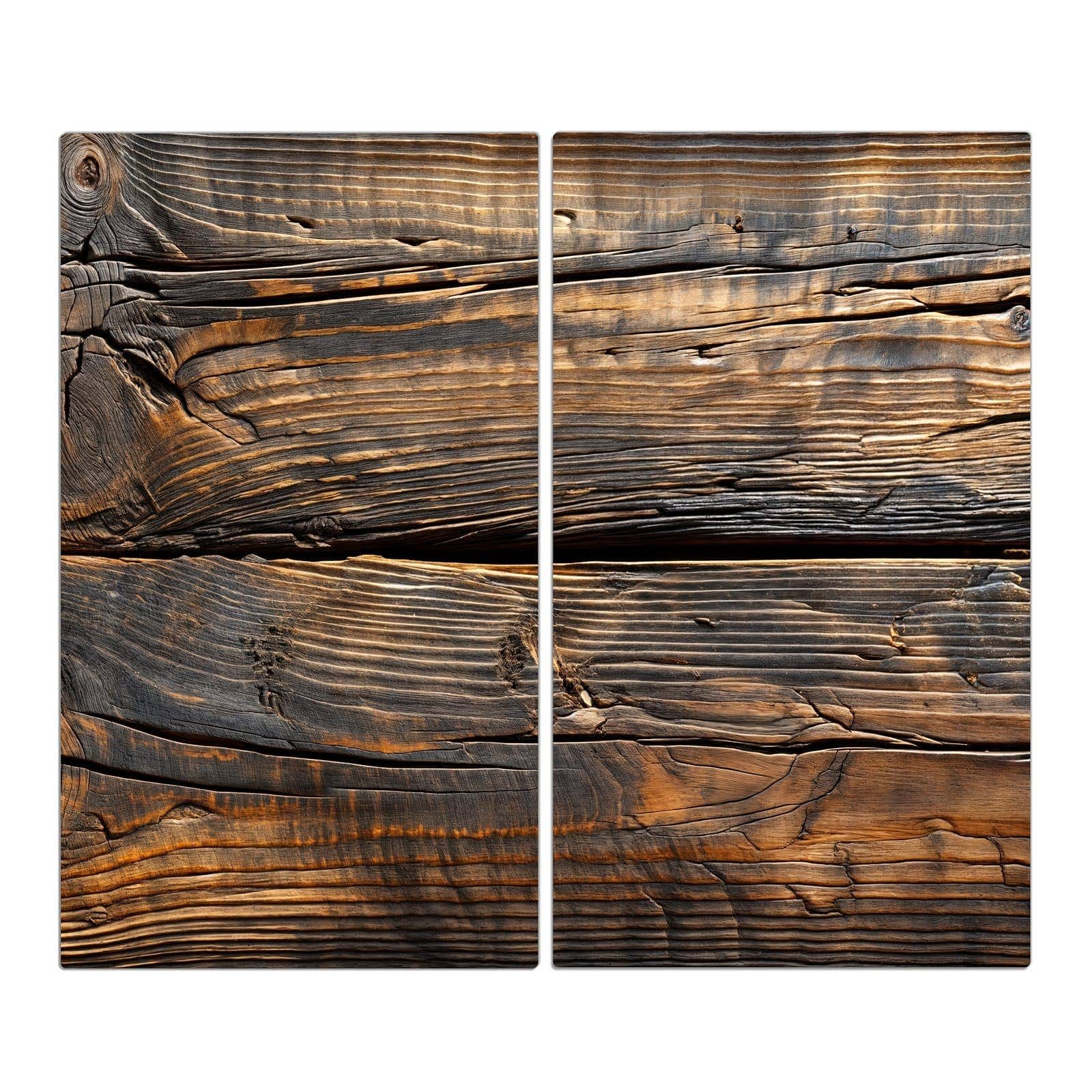 Primedeco Herd-Abdeckplatte Herdabdeckplatte Spritzschutz aus Glas Holztextur Altholz, Glas, (2 tlg)