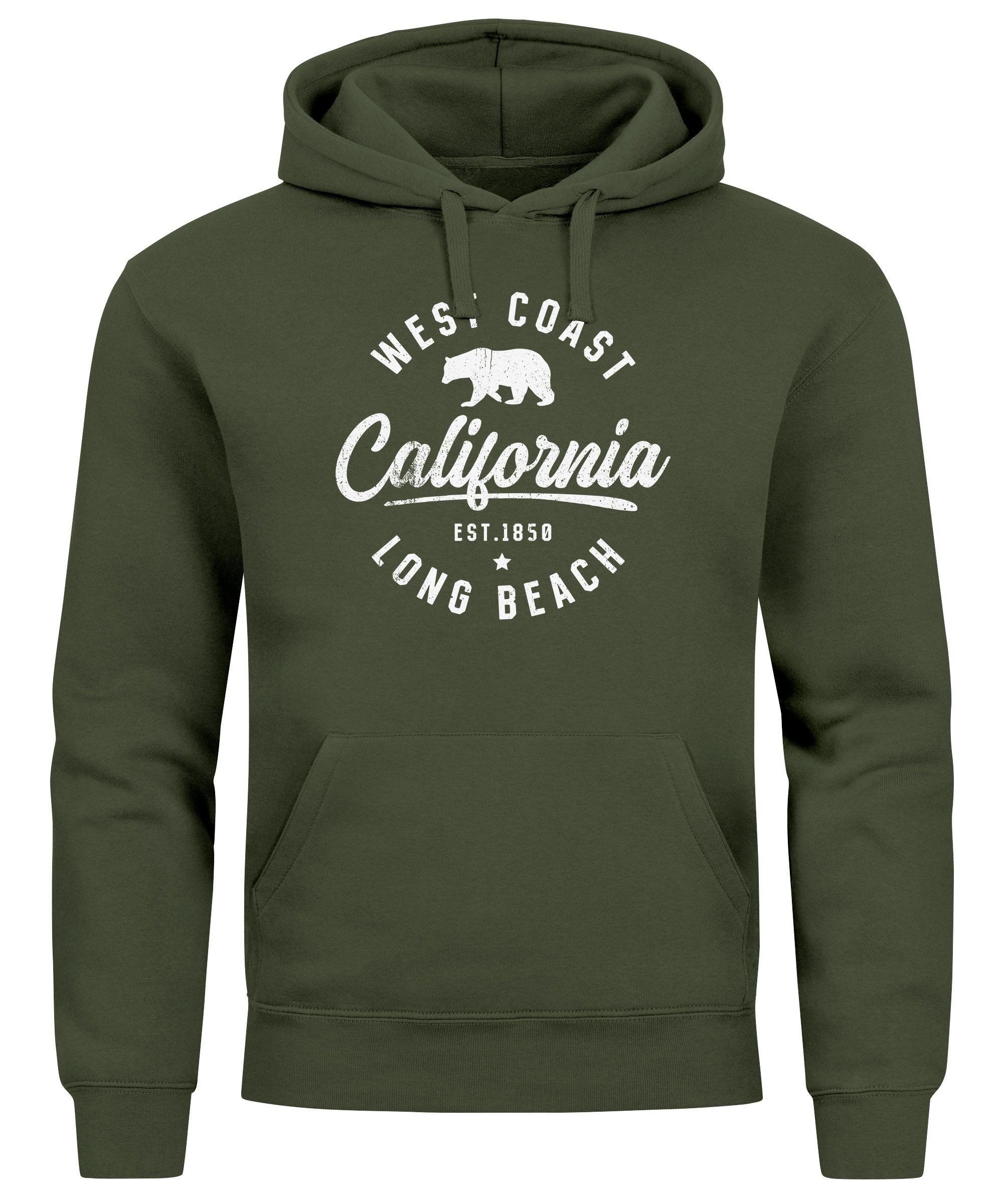 Neverless Hoodie Hoodie Herren Print California Aufdruck Bär Long Beach günstig online kaufen