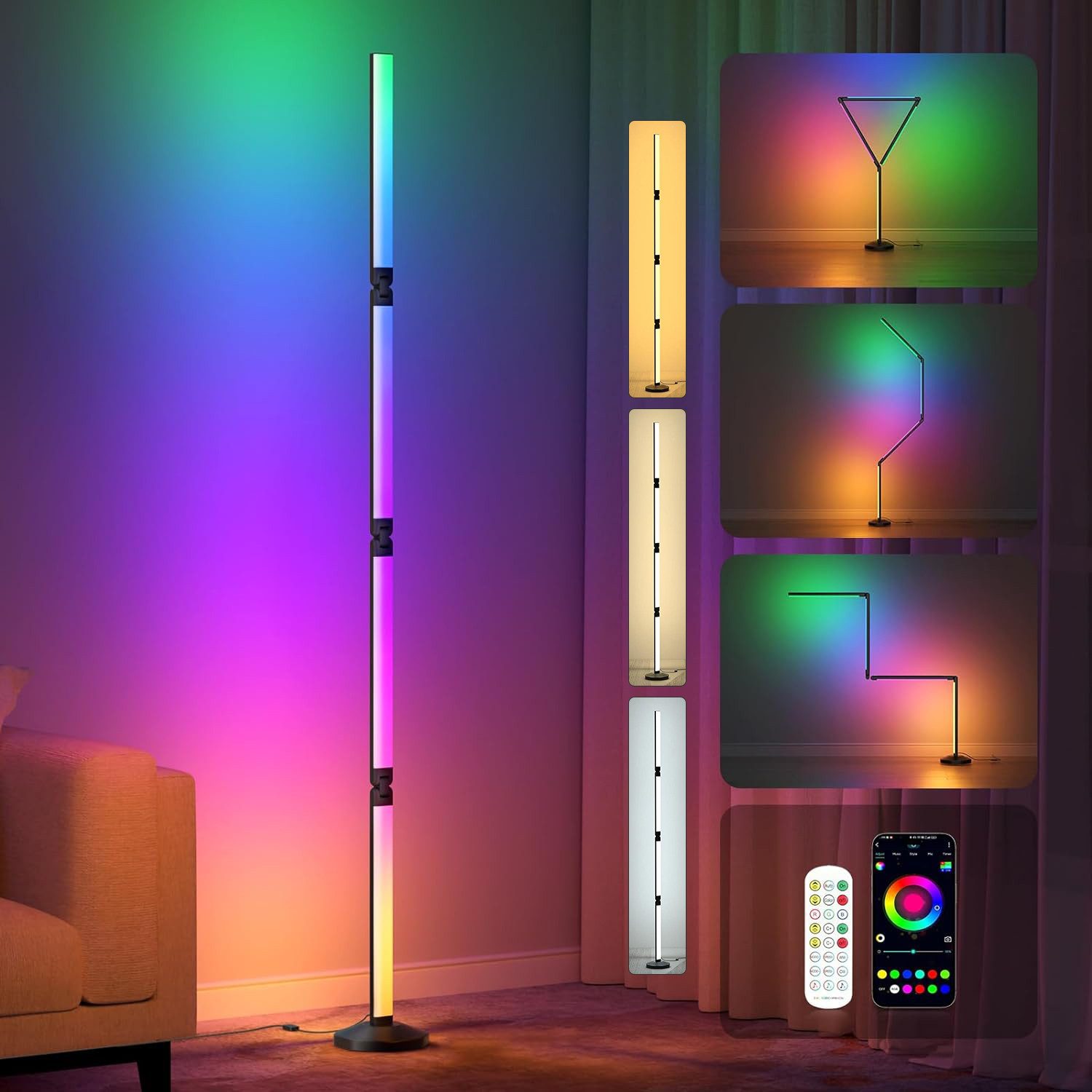 LED Stehlampe Klappbare Stehlampe RGBIC,24W 2600LM DIY-förmige RGB Standleuchte