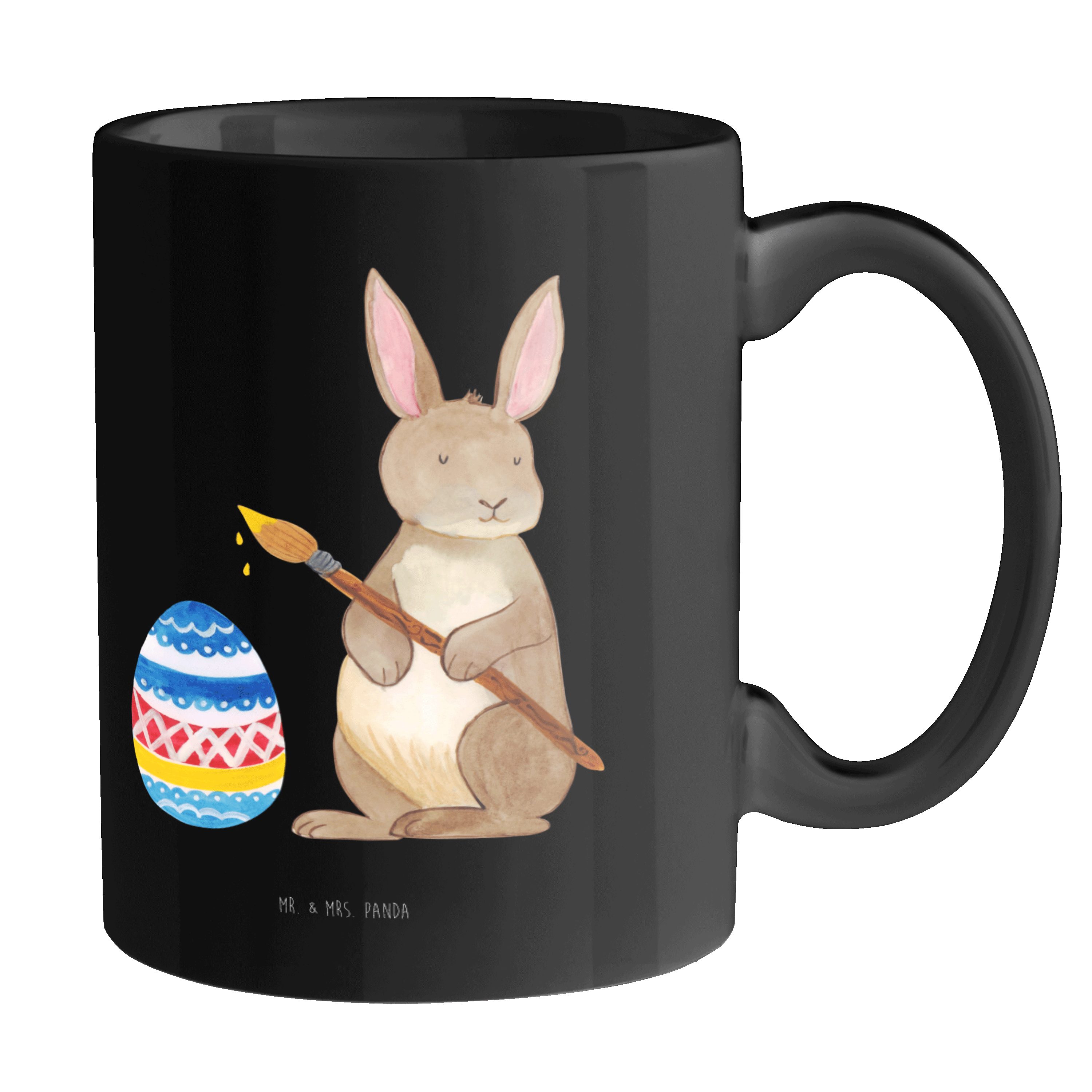 Mr. & Mrs. Panda Tasse Hase Eiermalen - Schwarz - Geschenk, Ostergrüße, Osterdeko, Ostern, P, Keramik Schwarz