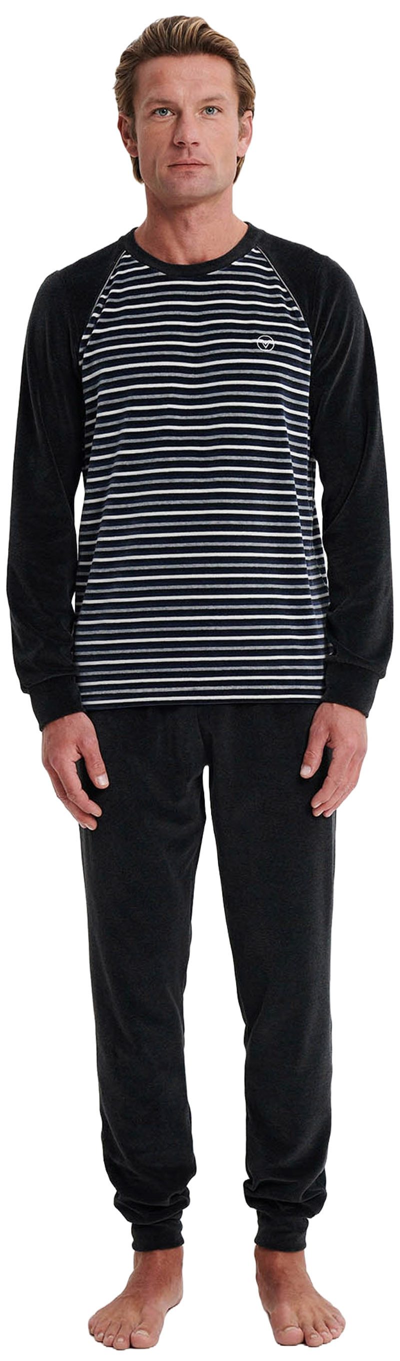 Vamp Schlafanzug UOMO di VAMP (Set, 2 tlg., Set) Herren Schlafanzug Pyjama lang Hausanzug Nikki Baumwolle Ringel