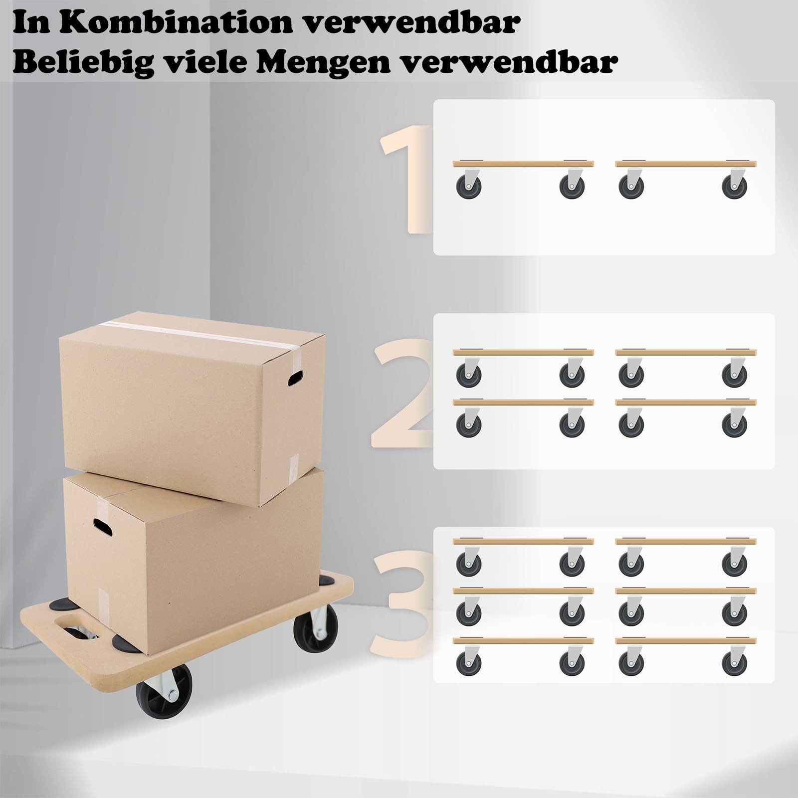 Produktbild von Aufun Rollbrett-Set – 58x29 Cm – 4 Stück – Tragkraft 200 Kg – MDF Mit Gummipads – Für Umzug & Werkstatt