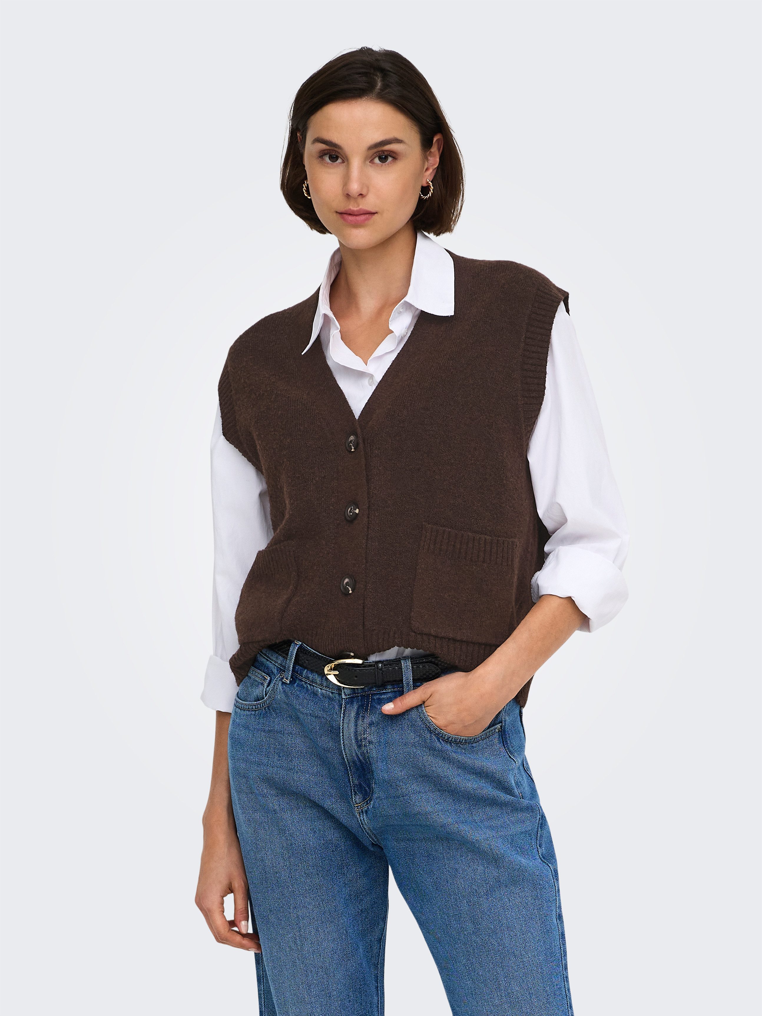 JDY Strickweste JDYSUPER S/L V-NECK VEST KNT NOOS Materialmix